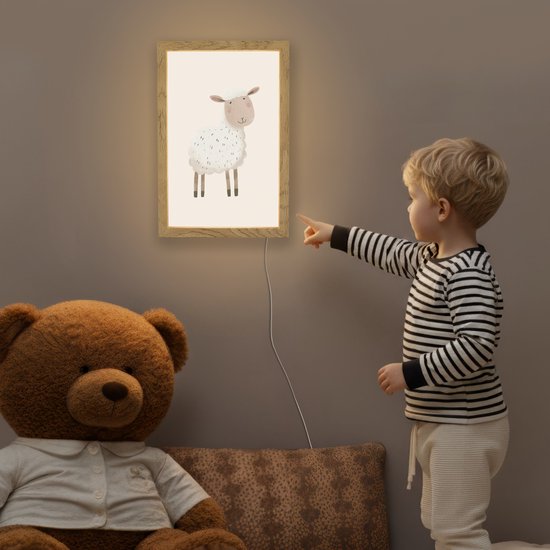 Nachtlampje 20x30 cm - Kinder lamp - Schaap - Boerderij dier - Dieren - Tafellamp kinderkamer - Slaapkamer lamp - Bedlamp kinderen - Kinderlampje stopcontact - Wandlamp babykamer - Nachtlampjes van Merkloos — afbeelding 5