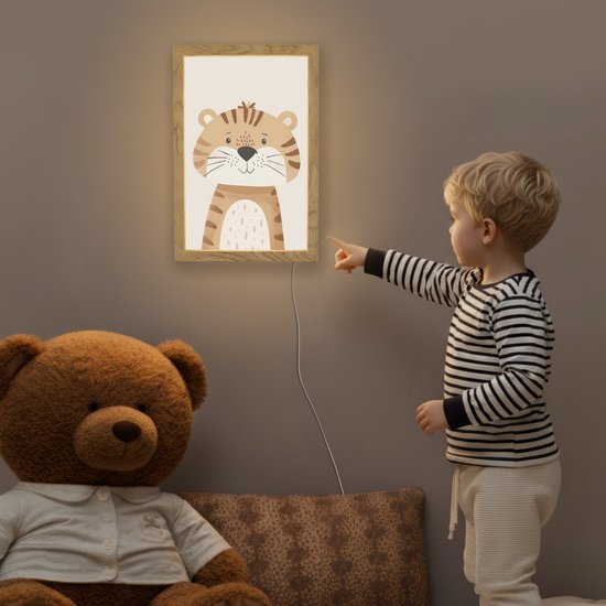 Nachtlampje 20x30 cm - Kinder lamp - Tijger - Wilde dieren - Pastel - Tafellamp kinderkamer - Slaapkamer lamp - Bedlamp kinderen - Kinderlampje stopcontact - Wandlamp babykamer - Nachtlampjes van Merkloos — afbeelding 5