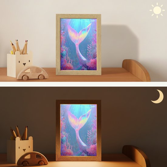 Nachtlampje 15x20 cm - Kinder lamp - Zeemeerminnenstaart - Koraal - Water - Tafellamp kinderkamer - Slaapkamer lamp - Bedlamp kinderen - Kinderlampje stopcontact - Wandlamp babykamer - Nachtlampjes van Merkloos — afbeelding 4