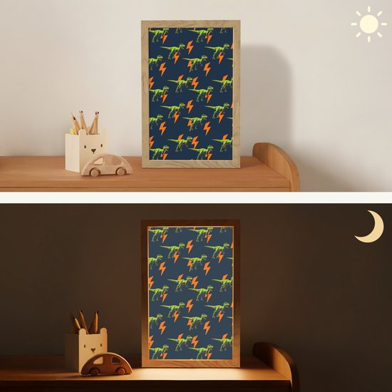 Nachtlampje 20x30 cm - Kinder lampje - Bliksemschichten - Oranje - Dinosaurussen - Tafellamp kinderkamer - Slaapkamer lamp - Bedlamp kinderen - Kinderlampje stopcontact - Wandlamp babykamer - Nachtlampjes van OnlyWow — afbeelding 4