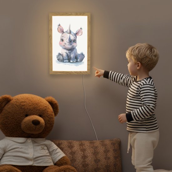 Nachtlampje 20x30 cm - Kinder lamp - Neushoorn - Baby dier - Dieren - Tafellamp kinderkamer - Slaapkamer lamp - Bedlamp kinderen - Kinderlampje stopcontact - Wandlamp babykamer - Nachtlampjes van Merkloos — afbeelding 5