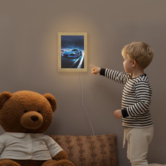 Nachtlampje 15x20 cm - Kinder lamp - Auto - Blauw - Jongens - Kind - Tafellamp kinderkamer - Slaapkamer lamp - Bedlamp kinderen - Kinderlampje stopcontact - Wandlamp babykamer - Nachtlampjes van Merkloos — afbeelding 5