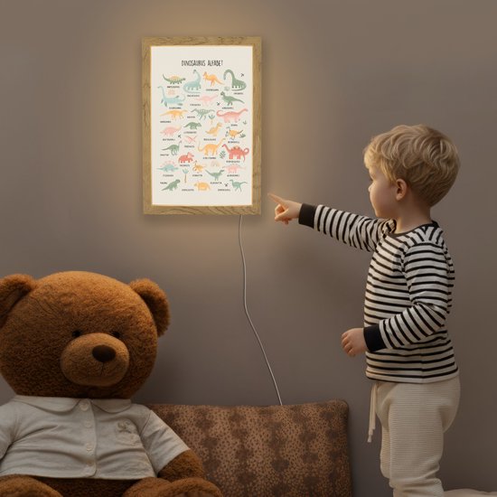 Nachtlampje 20x30 cm - Kinder lamp - Dinosaurus alfabet - Leren voor kinderen - Dino's - Educatief - Tafellamp kinderkamer - Slaapkamer lamp - Bedlamp kinderen - Kinderlampje stopcontact - Wandlamp babykamer - Nachtlampjes van Merkloos — afbeelding 5