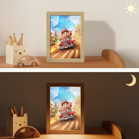 Nachtlampje 15x20 cm - Kinder lamp - Brandweer - Jongens - Kinderen - Auto - Tafellamp kinderkamer - Slaapkamer lamp - Bedlamp kinderen - Kinderlampje stopcontact - Wandlamp babykamer - Nachtlampjes van Merkloos — afbeelding 4