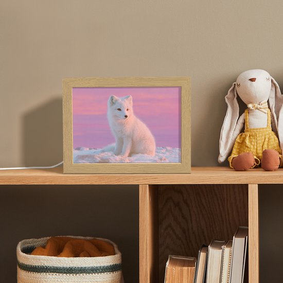 Nachtlampje 20x15 cm - Kinder lamp - Poolvos - Sneeuw - Roze - Tafellamp kinderkamer - Slaapkamer lamp - Bedlamp kinderen - Kinderlampje stopcontact - Wandlamp babykamer - Nachtlampjes van Merkloos — afbeelding 3