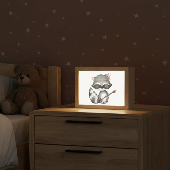 Nachtlampje 20x15 cm - Kinder lamp - Wasbeer - Dier - Bosdieren - Tafellamp kinderkamer - Slaapkamer lamp - Bedlamp kinderen - Kinderlampje stopcontact - Wandlamp babykamer - Nachtlampjes van Merkloos — afbeelding 2