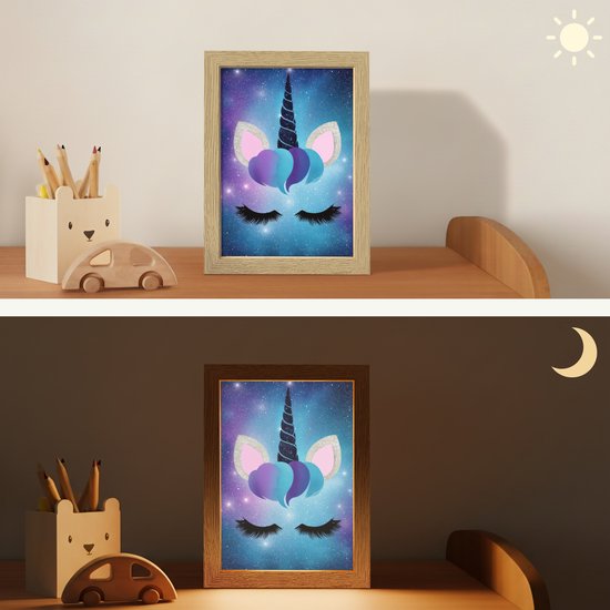 Nachtlampje 15x20 cm - Kinder lamp - Eenhoorn - Sterren - Blauw - Tafellamp kinderkamer - Slaapkamer lamp - Bedlamp kinderen - Kinderlampje stopcontact - Wandlamp babykamer - Nachtlampjes van Merkloos — afbeelding 4