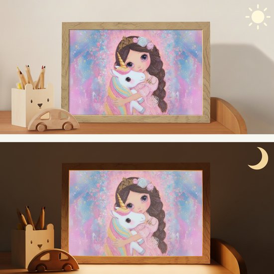 Nachtlampje 30x20 cm - Kinder lamp - Meisje - Eenhoorn - Glitter - Tafellamp kinderkamer - Slaapkamer lamp - Bedlamp kinderen - Kinderlampje stopcontact - Wandlamp babykamer - Nachtlampjes van Decoways — afbeelding 4