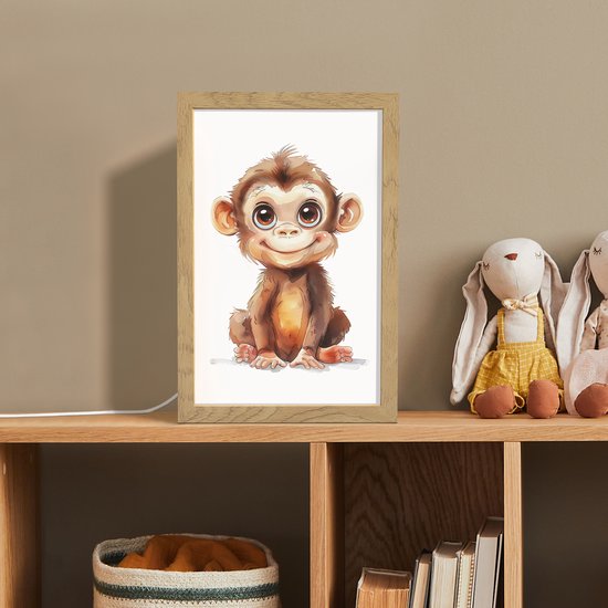 Nachtlampje 20x30 cm - Kinder lamp - Aap - Baby - Jungle dieren - Tafellamp kinderkamer - Slaapkamer lamp - Bedlamp kinderen - Kinderlampje stopcontact - Wandlamp babykamer - Nachtlampjes van Merkloos — afbeelding 3