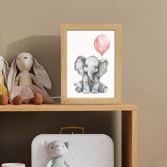 Nachtlampje 15x20 cm - Kinder lamp - Olifant - Baby dier - Roze ballon - Tafellamp kinderkamer - Slaapkamer lamp - Bedlamp kinderen - Kinderlampje stopcontact - Wandlamp babykamer - Nachtlampjes van Merkloos — afbeelding 3