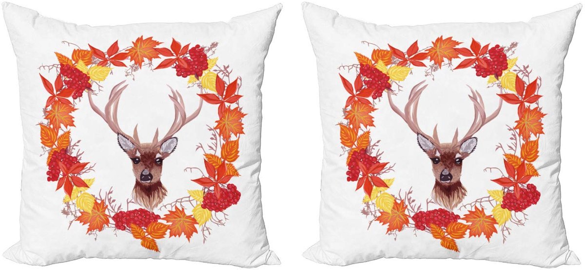 ABAKUHAUS Fallen Kussenhoes – 2x 45x45 cm – Dubbelzijdig bedrukte – Rits – Oranje/Bruin
