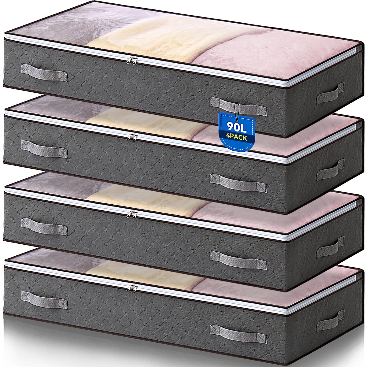 Unyqoos® Opvouwbare opbergtassen met kijkvenster voor onder bed, set van vier