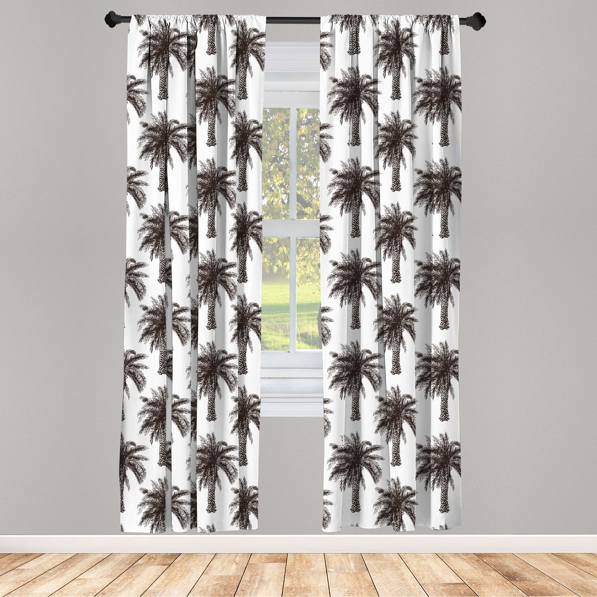 ABAKUHAUS Palme – Raamgordijnen – 2-panelen 75×175 cm – donkerbruin/wit