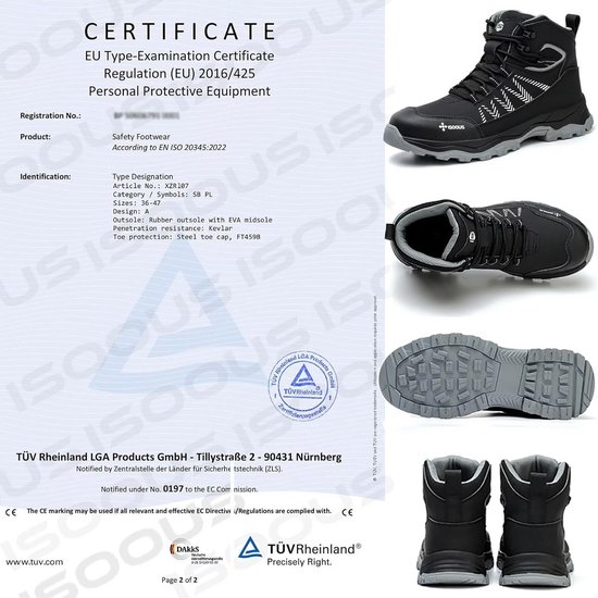 COOU Veiligheidsschoenen Heren Dames Lichtgewicht Veiligheidslaarzen hoog met Stalen Neus Werkschoenen Comfortabel Sportief Beschermende Sneakers 151/Zwart37