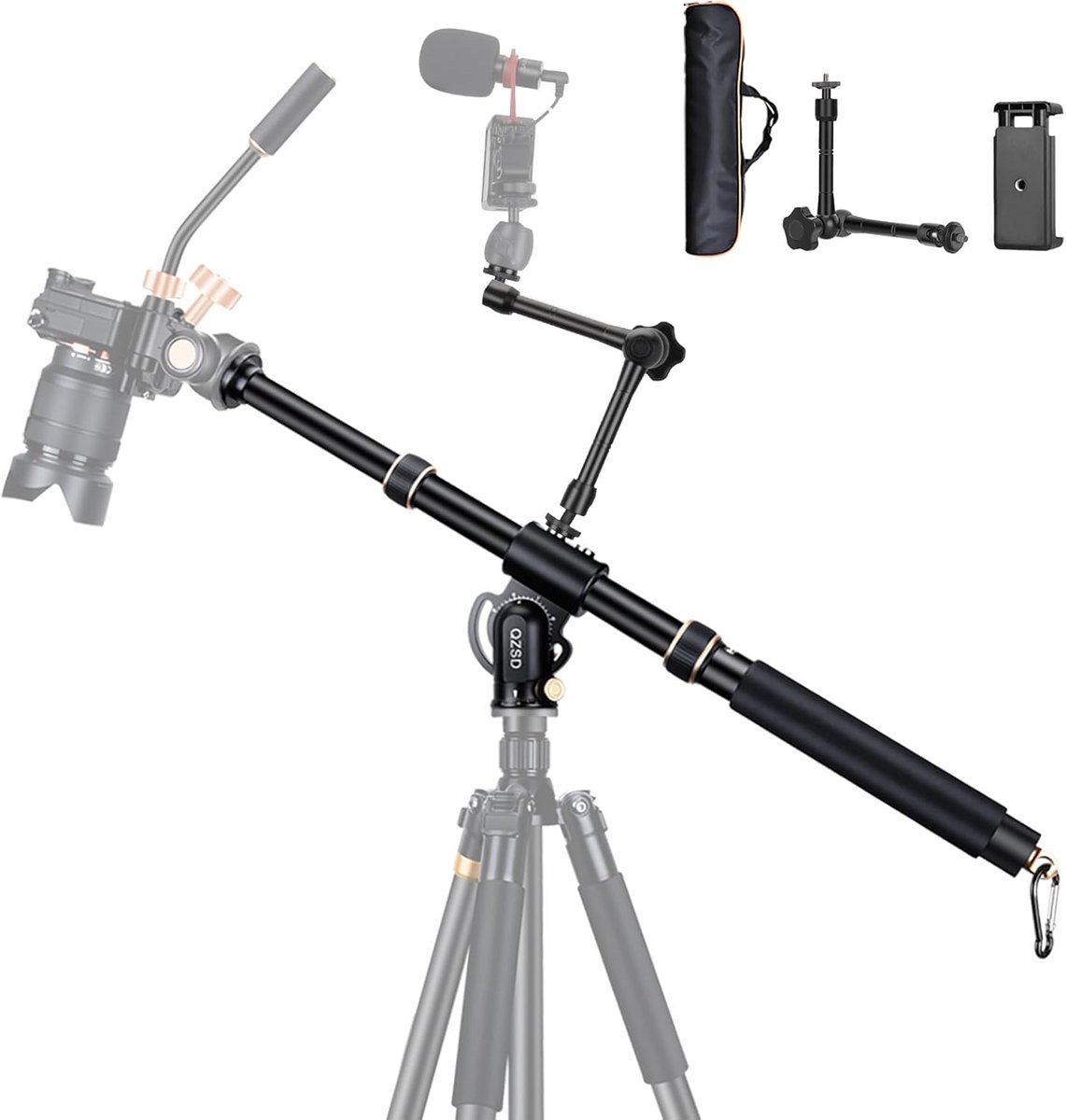 41" Aluminium Verlengarm voor Statief met 360° Draaibare Horizontale Middenkolom voor Macro en Multi-hoek Fotografie