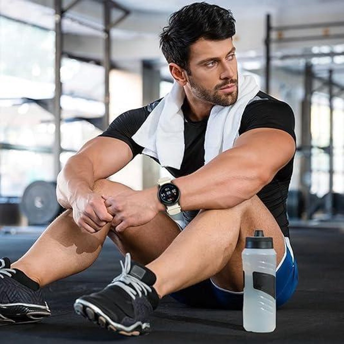 Elastisch Nylon Horlogebandje - 18mm Universeel - Compatibel met Diverse Garmin Modellen - Verstelbare Vervangende Polsband - Sterrenhemel Materiaal - Zwart