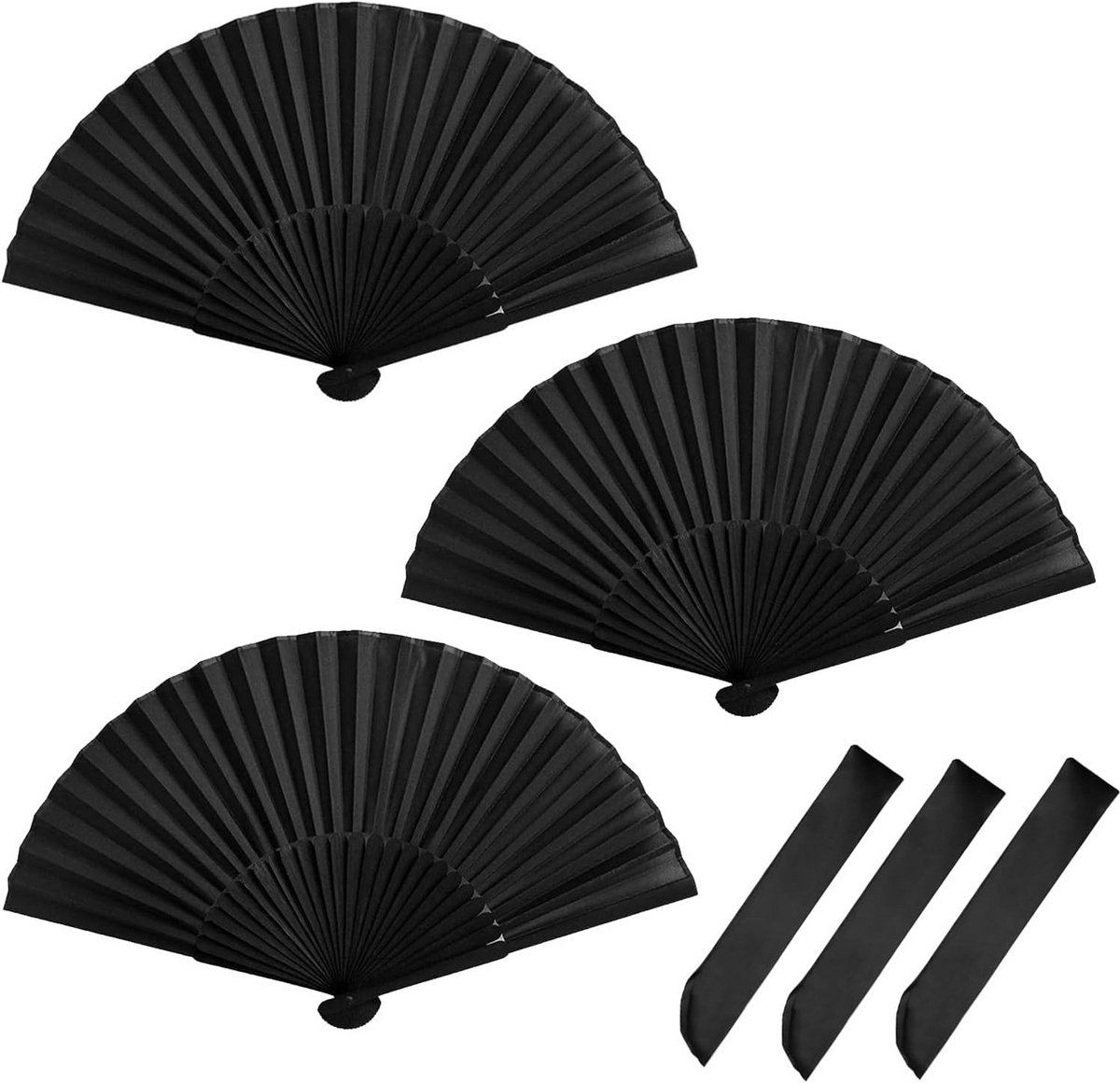 Set van 3 Zwarte Vouwbare Handwaaiers voor Bruiloft en Dans - Decoratief Accessoire