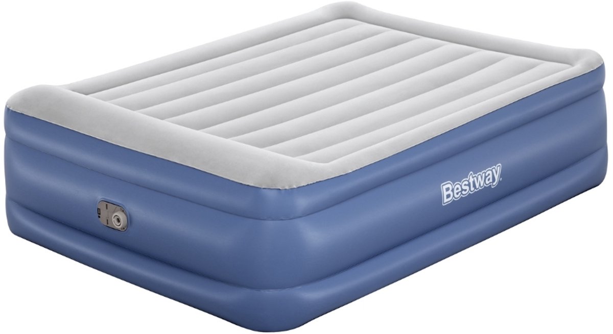 Bestway – Luchtbed – 2-Persoons – 152×203×56 cm – Grijs/Blauw – Met Ingebouwde Elektrische Pomp – Incl. 3-in-1 Opbergtas - 2-persoons Luchtbed - Luchtbed Met Pomp - Luchtbed Voor Binnen Gebruik - Luchtbed Met Kussen - Luchtbed Voor Logeerpartijen