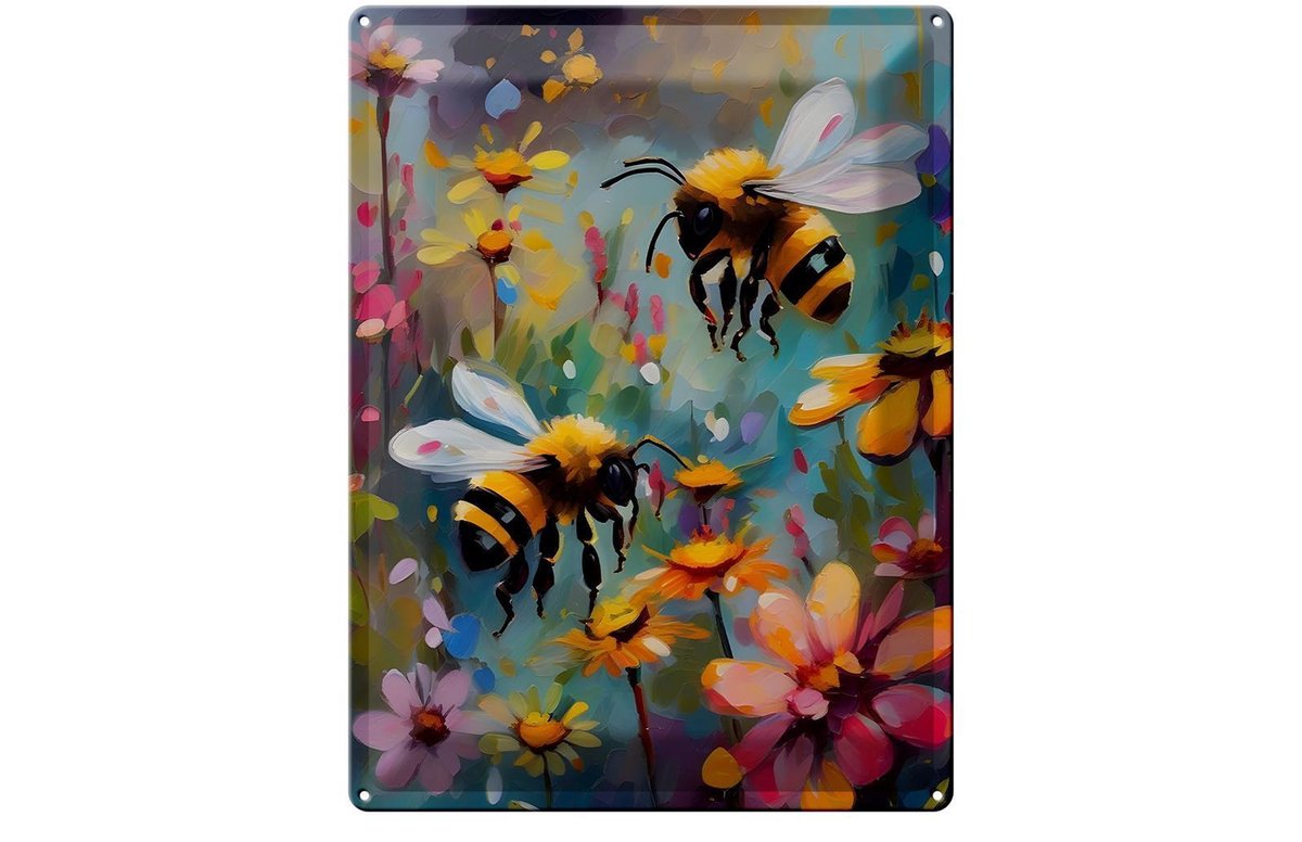 Blechschild 12x18cm Bienen Blumenfeld 2