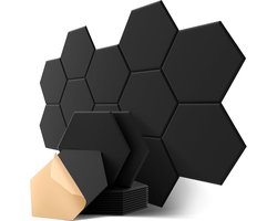 Hexagon zelfklevende akoestische panelen, 12-delige geluidsabsorberende wand met hoge dichtheid voor plafond/deur/muurdecoratie en akoestische behandeling, akoestisch schuim met afgeschuinde rand (30x26x0,9 cm)