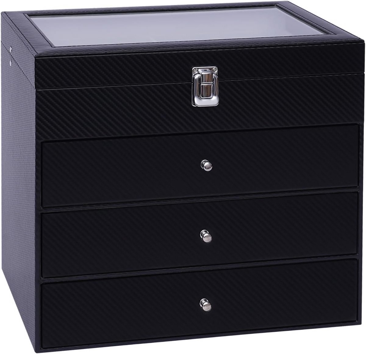 Luxe Brillen Opbergdoos met 24 Vakken voor Zonnebrillen en Horloges - Zwarte Organizer