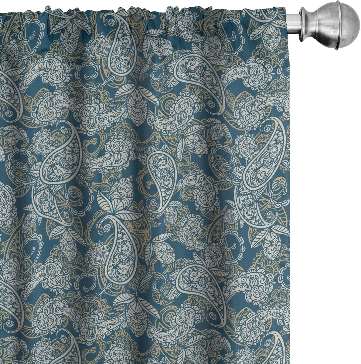 ABAKUHAUS Paisley Raamdecoratie – 2-delig Paneelset 150x175 cm Donkerblauw Donkerblauw Beige