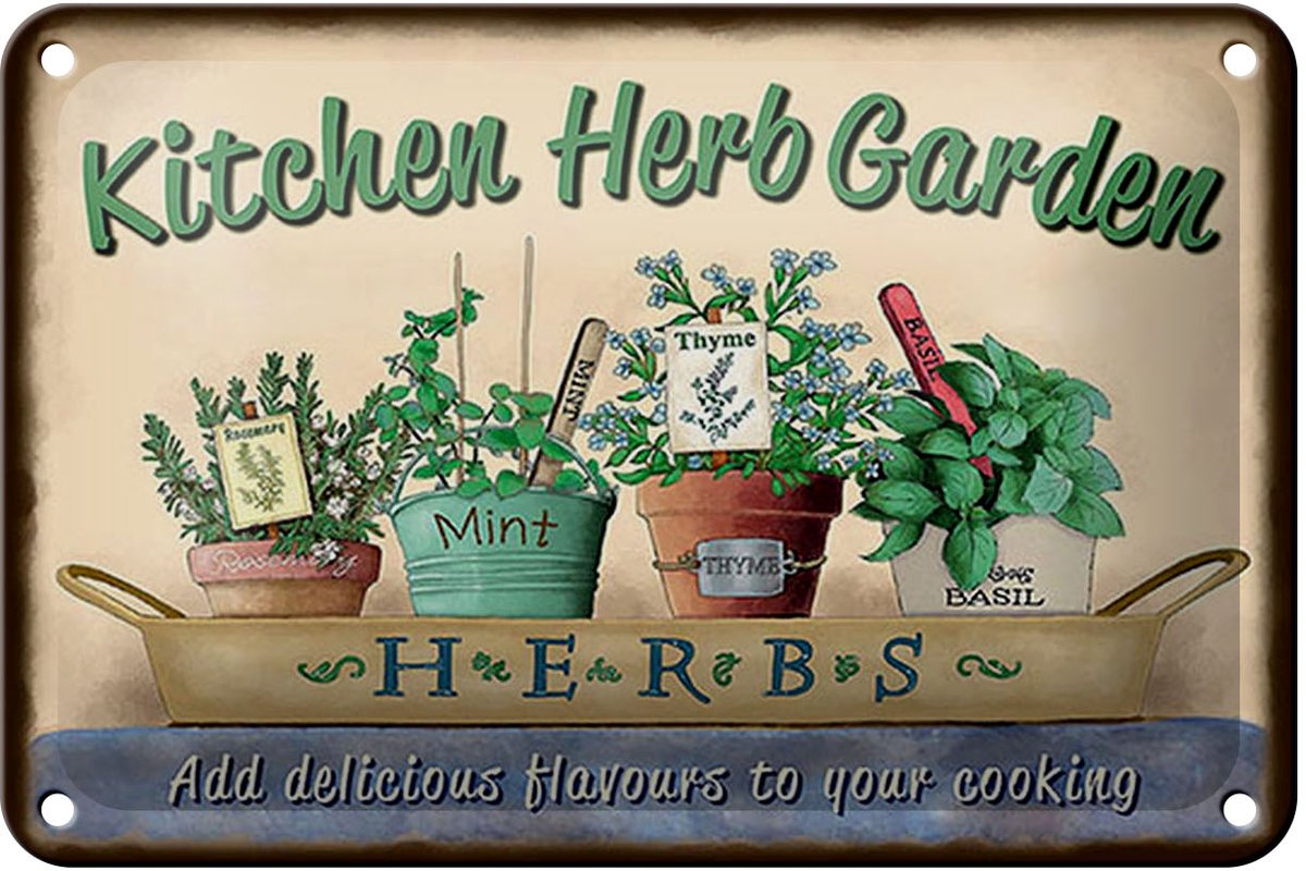 Blechschild Garten 18x12cm Kirchen Herb Garden Mint Thyme