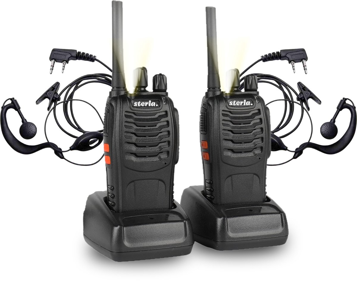Professionele Portofoon Set – PMR446 Vergunningsvrij Walkie Talkie – 16 Kanalen – Lange Batterijduur – Zaklamp - Headset Oortje
