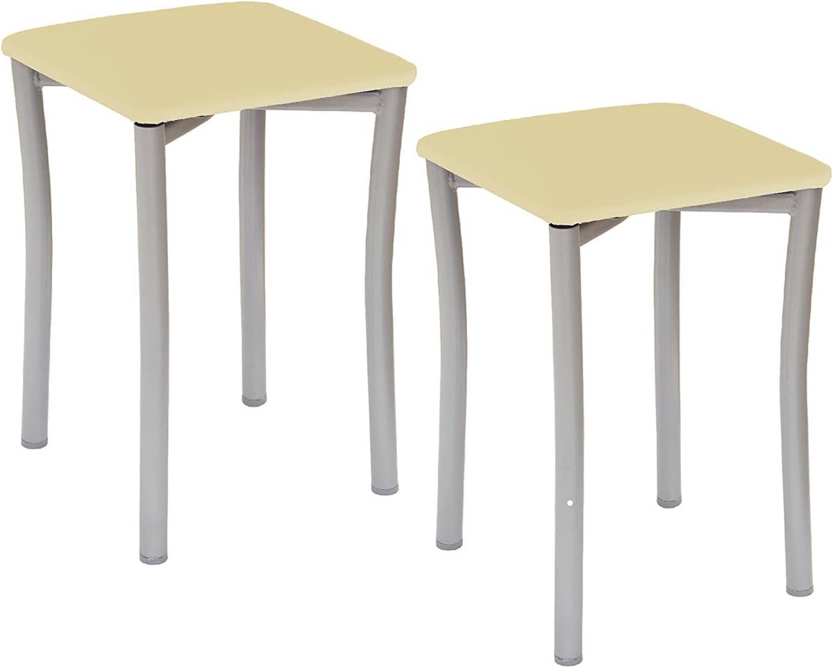 Set van 2 Keukenbarkrukken Beige – Comfortabele Kruk met Ronde Poten