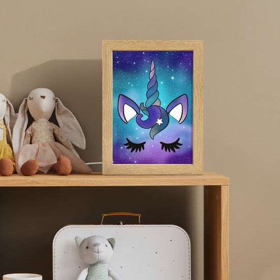 Nachtlampje 15x20 cm - Kinder lamp - Eenhoorn - Sterrenhemel - Ster - Blauw - Tafellamp kinderkamer - Slaapkamer lamp - Bedlamp kinderen - Kinderlampje stopcontact - Wandlamp babykamer - Nachtlampjes van Merkloos — afbeelding 3