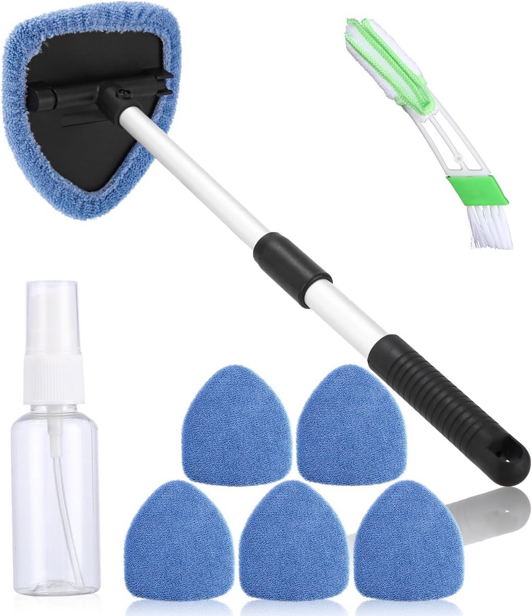 Complete Set Ruitenreiniger Auto Binnen en Buiten met Uitschuifbare Steel en Microvezelpads