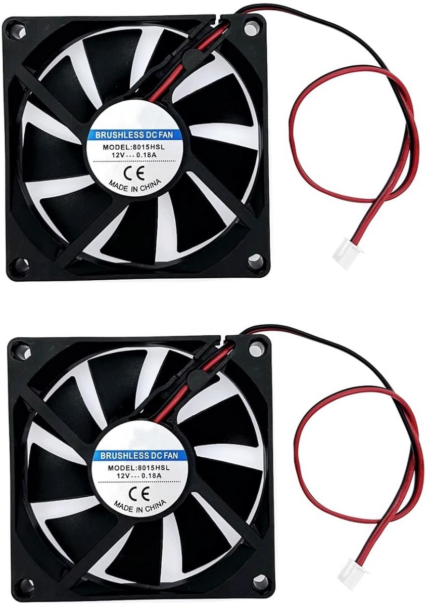 2 Stuks 12V Mini Koelventilator 80x80x15mm Stil Borstelloos 8 cm Ventilator met Kabels