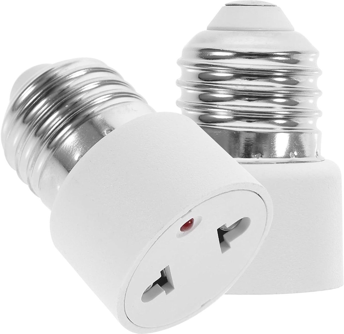 2 stuks Gloeilampen naar stopcontact adapter, geschikt voor E27 lampvoet converter, schroeffitting voor veranda, camera, terras, garage - Wit - 2-polig