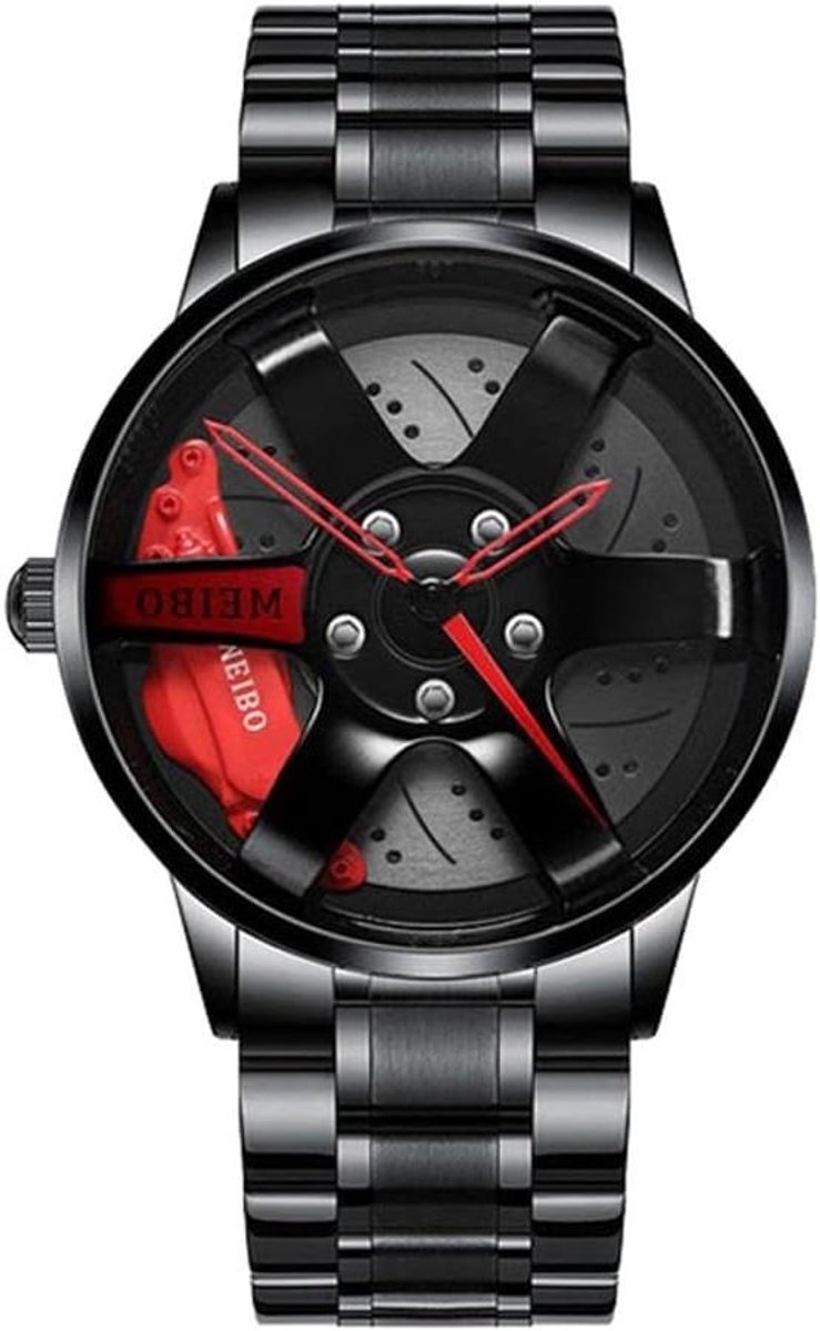 Wiel Horloge van Roestvrij Staal met Auto Velg Hub Ontwerp, Sport Horloge voor Mannen en Tieners met 3D Holle Wiel Design