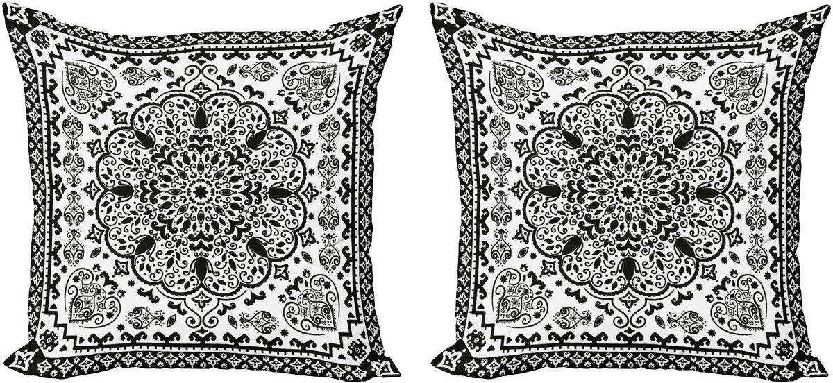 ABAKUHAUS Kussenhoes 40x40 – Lace Paisley Zwart/Mehndi – 2-delig Charcoal Grijs Wit