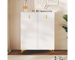 REDOM Dressoir 83 L x101 H x 35B(cm) van spaanplaat, wit, met lades en deuren, push-to-open ontwerp