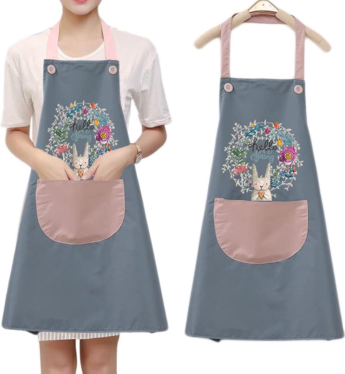 Stunq® Schort, schattig konijnenschort, keukenschort voor keuken, restaurant, café, kookschort voor mannen en dames, 1 stuks blauw, 1