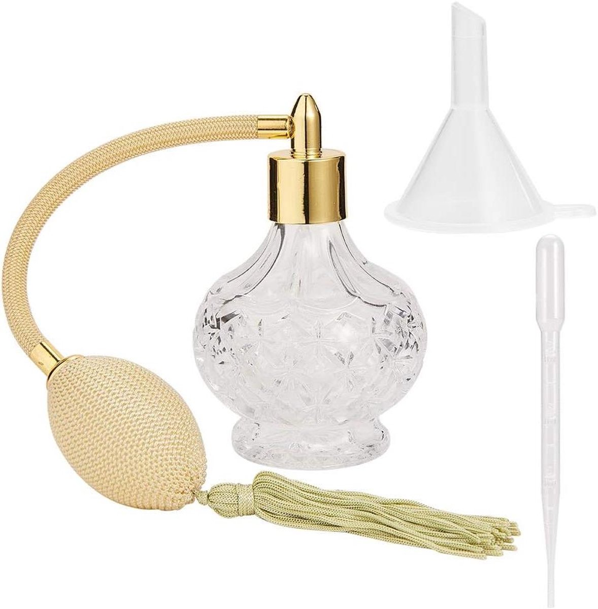 Allecta - Vintage stijl parfum fles met lange spray - 80ml - Geel - Oplaadbaar - Make-up tool