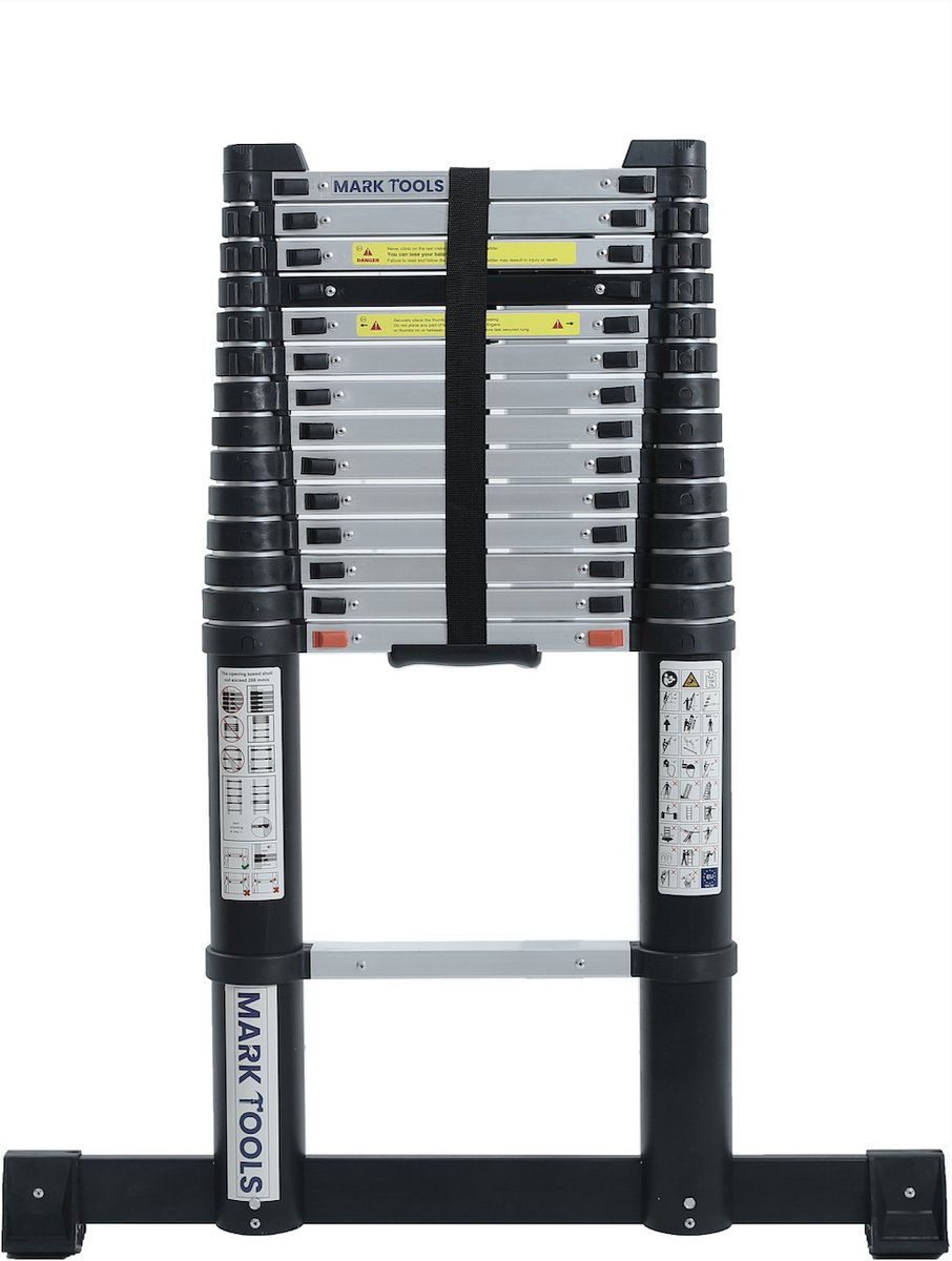 MARK TOOLS PRO Telescoopladder - 4,80 meter - met Stabilisatie Balk en Soft closing - INCLUSIEF LADDER HOES/TAS