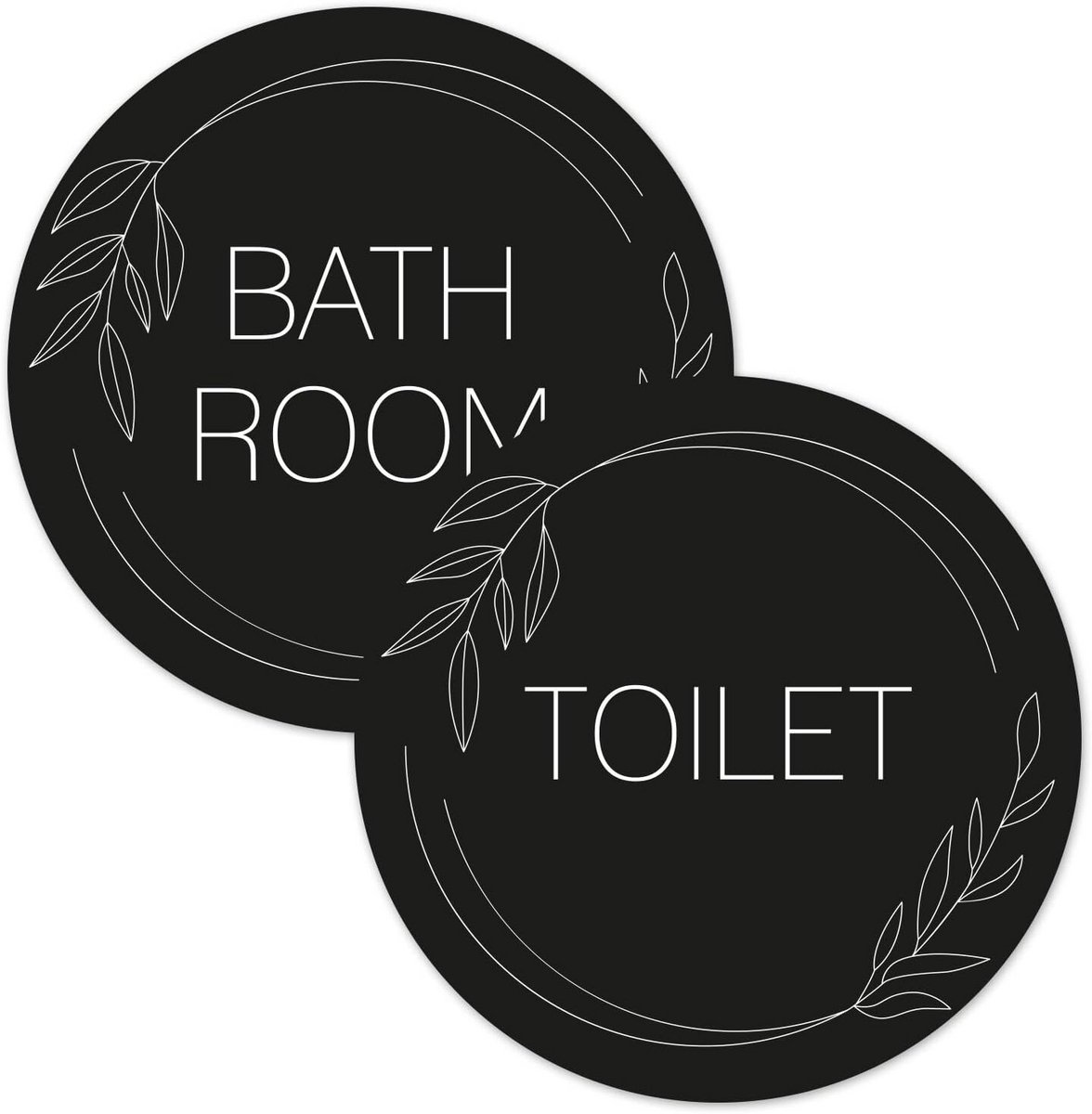 Set van 2 Zelfklevende Toilet Deurstickers - Zwart-Wit Engels Opschrift Ø 10 cm