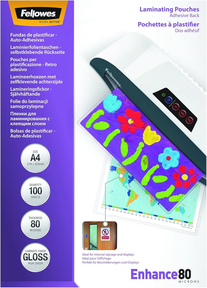 Lamineerfolie A4 met zelfklevende achterkant - 100 stuks - 80 micron