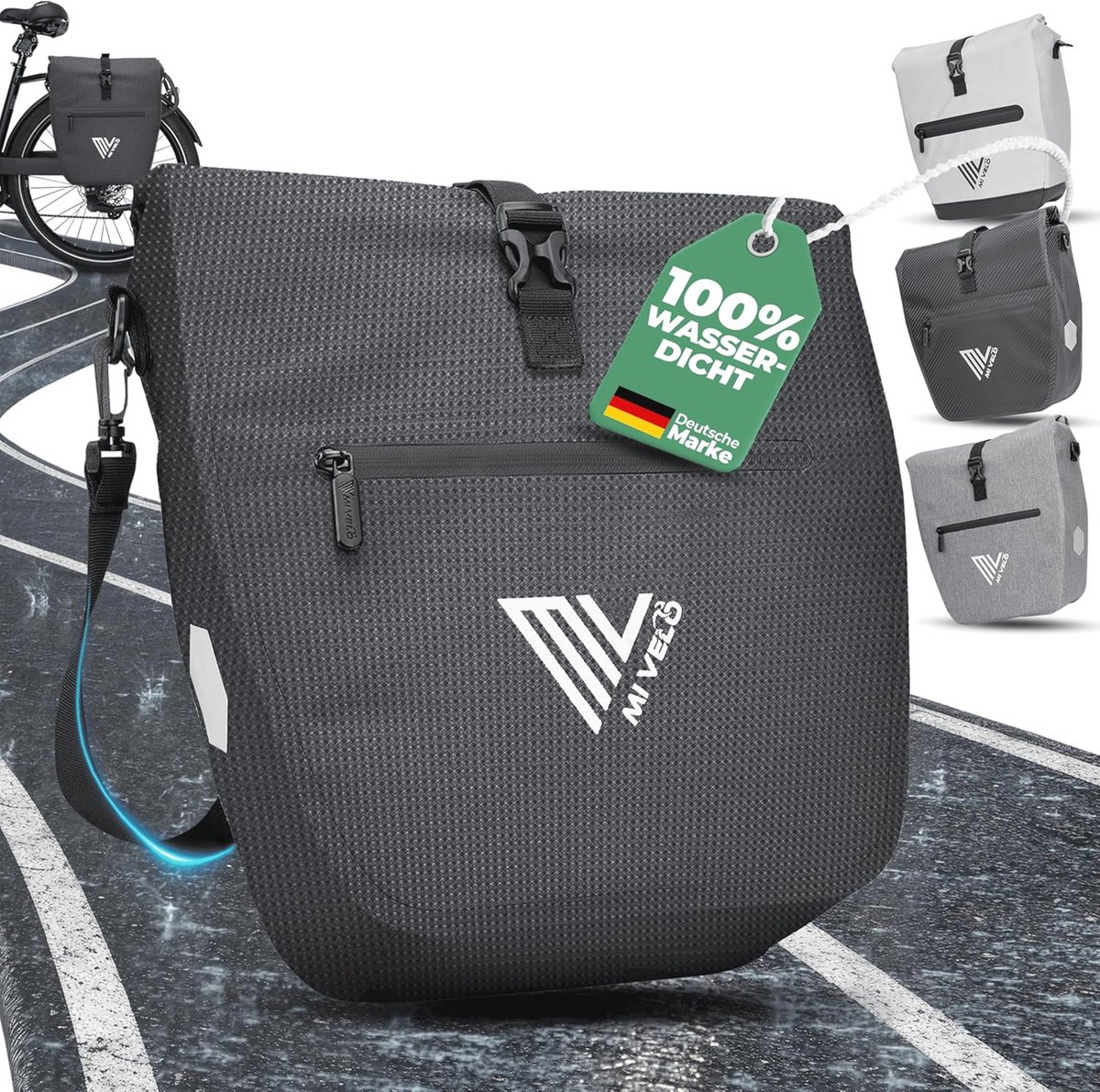 2-in-1 Fietstas voor Bagagedrager - Waterdichte Fietstas met Laptopvak en Schouderriem - 20 Liter Zwart-Reflecterend
