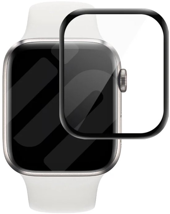 Voorste schermprotector van glas voor een Apple Watch met witte band.