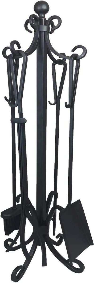 Open haard Toolset - 5 Stuk Sterke Gietijzeren Accessoires met Stevige Basis