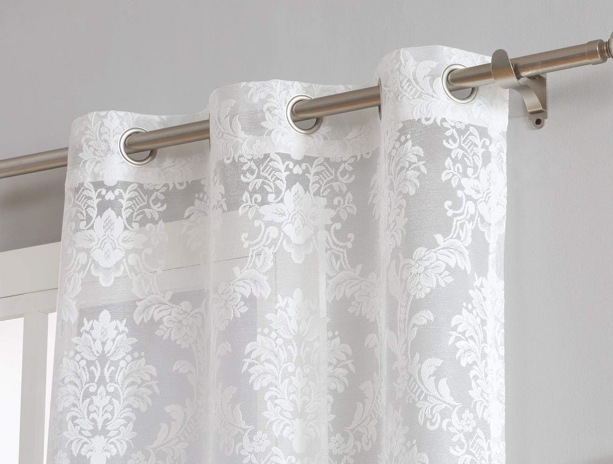 Lange Gebreide Kanten Gordijnen 96" Ivoor met Grommets – Elegante Raambekleding
