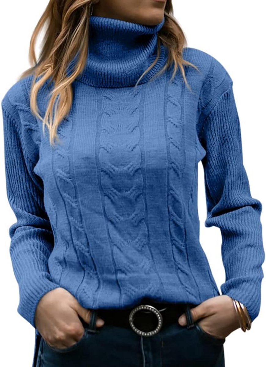 Dames Coltrui - Kabelgebreide Pullover met Lange Mouwen en Losse Pasvorm