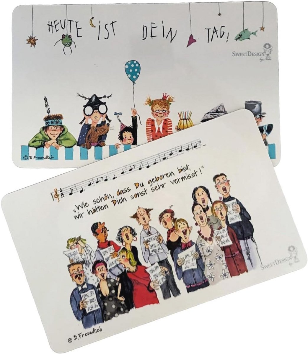 Set van 2 kleurrijke ontbijtplankjes met humoristische motieven