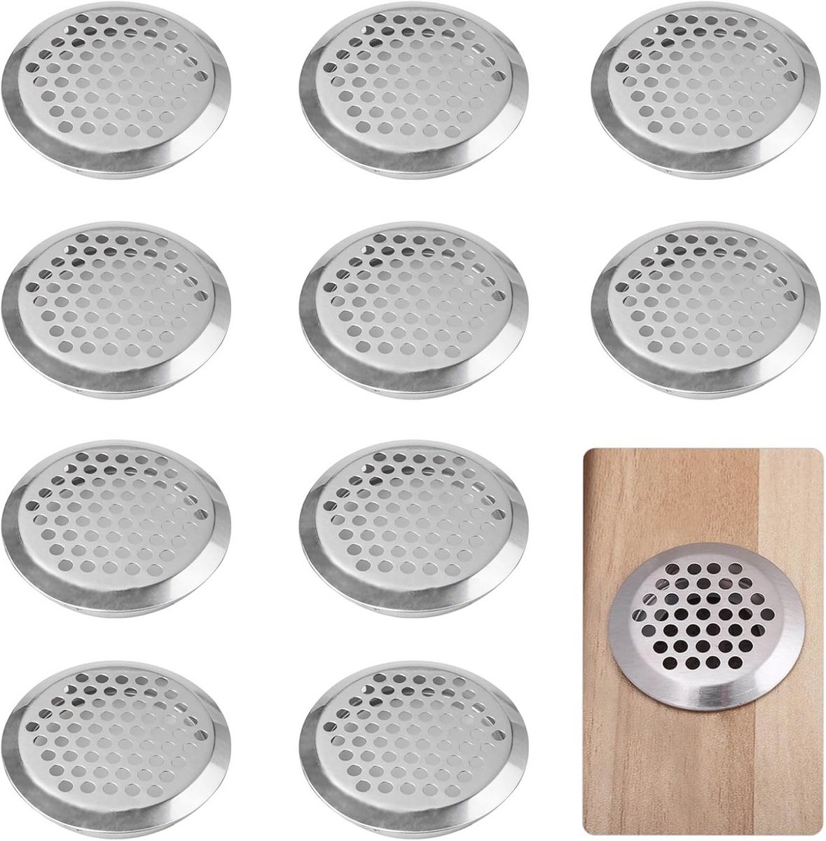 Rond Ventilatierooster - 10 Stuks - Gegolfd Roestvrij Staal voor Insectenbescherming - 35 mm - Optimaliseer Luchtcirculatie