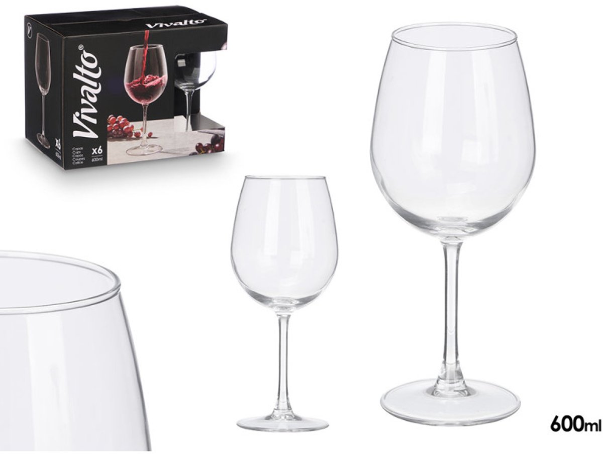 Wijnglazen Set - 6 Delige Wijnglazen - 600 ml per Glas - Elegant Rond Design - Transparant Glas - Voor Rode Wijn Witte Wijn en Rosé - Luxe Drinkglazen voor Thuis en Horeca