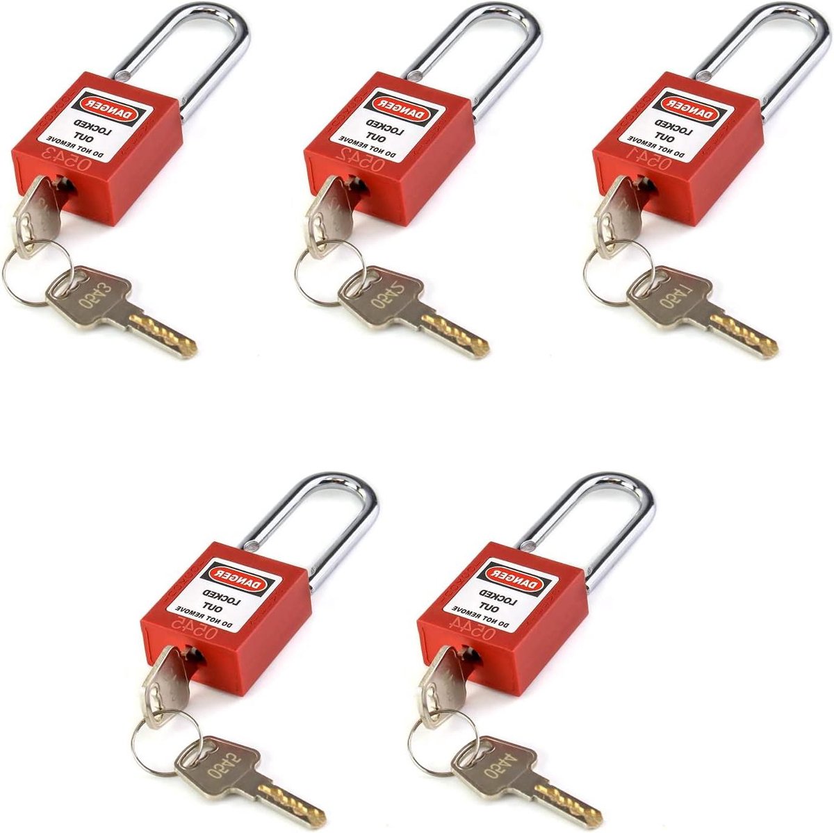 Allecta - Hangsloten Set van 5 Stuks met 10 Sleutels - Rood - 38 mm - Veiligheid en Beveiliging - Hangsloten voor Lockout Tagout